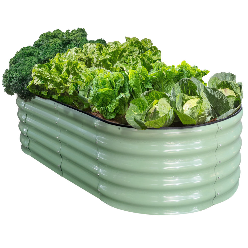 Plantcraft My Farm 160 X 80 42Cm Raised Garden Bed Oval Corrugated Metal Light Green