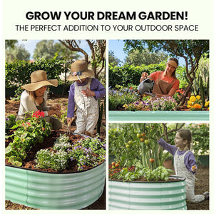 Plantcraft My Farm 320 X 80 42Cm Raised Garden Bed Oval Corrugated Metal Light Green
