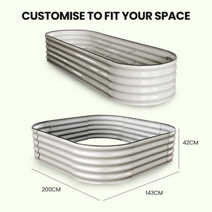Plantcraft My Farm 240 X 80 42Cm Raised Garden Bed Oval Corrugated Metal Light Grey