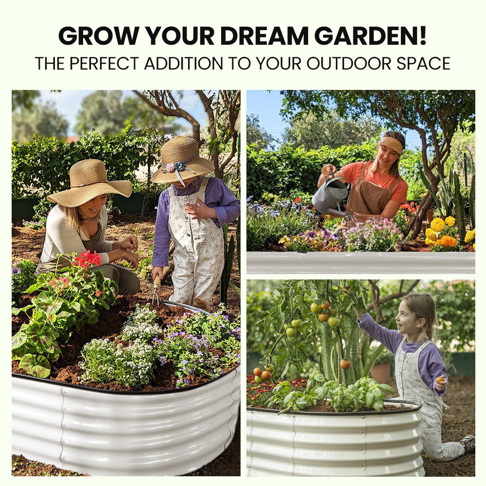 Plantcraft My Farm 240 X 80 42Cm Raised Garden Bed Oval Corrugated Metal Light Grey