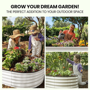 Plantcraft My Farm 240 X 80 42Cm Raised Garden Bed Oval Corrugated Metal Light Grey