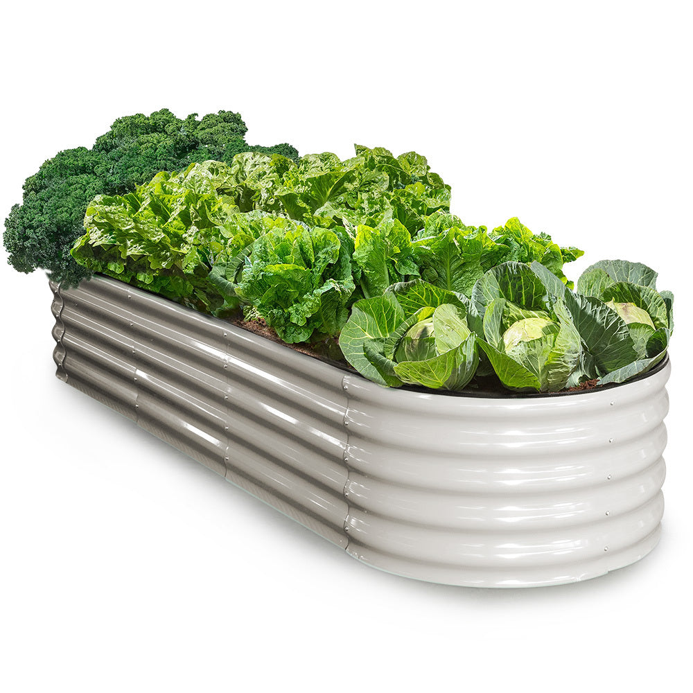 Plantcraft My Farm 240 X 80 42Cm Raised Garden Bed Oval Corrugated Metal Light Grey