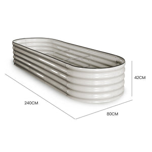 Plantcraft My Farm 240 X 80 42Cm Raised Garden Bed Oval Corrugated Metal Light Grey