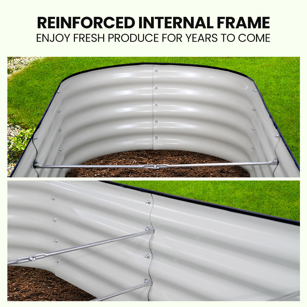 Plantcraft My Farm 240 X 80 42Cm Raised Garden Bed Oval Corrugated Metal Light Grey