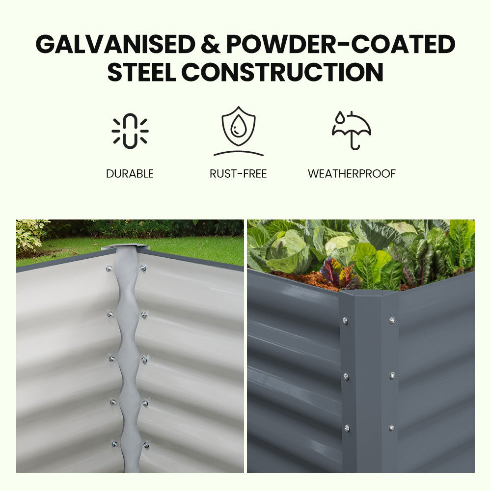 Plantcraft My Farm 240 X 90 45Cm Raised Garden Bed Rectangular Corrugated Metal With Ground Stakes Dark Grey