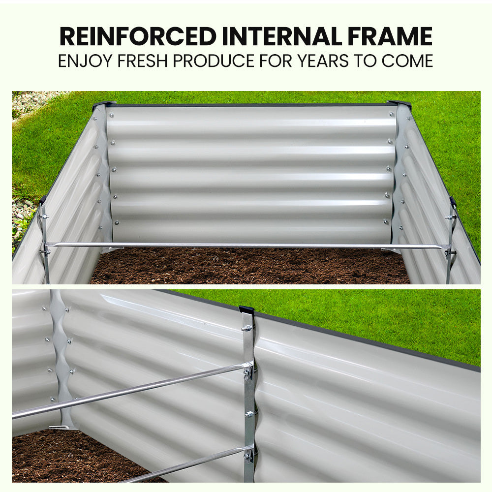 Plantcraft My Farm 240 X 90 45Cm Raised Garden Bed Rectangular Corrugated Metal With Ground Stakes Dark Grey