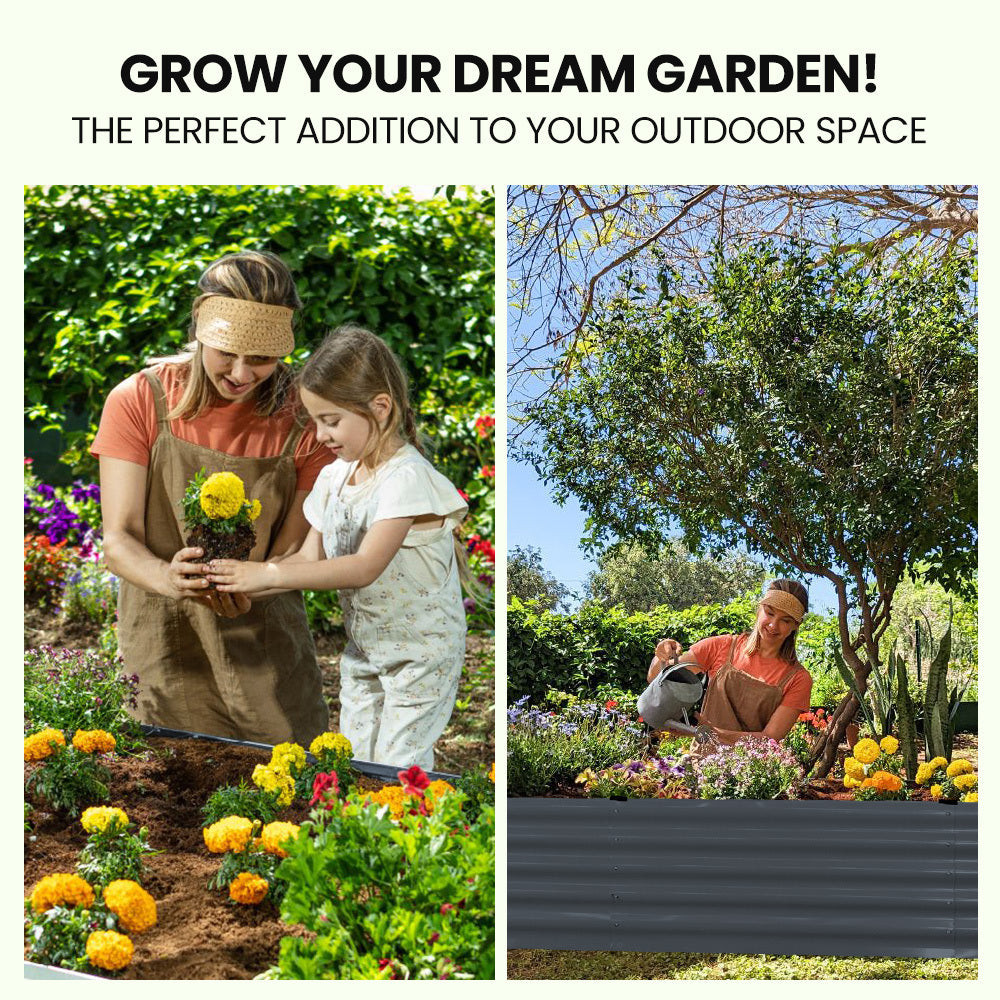 Plantcraft My Farm 240 X 90 45Cm Raised Garden Bed Rectangular Corrugated Metal With Ground Stakes Dark Grey