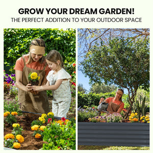 Plantcraft My Farm 240 X 90 45Cm Raised Garden Bed Rectangular Corrugated Metal With Ground Stakes Dark Grey