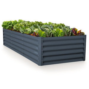 Plantcraft My Farm 240 X 90 45Cm Raised Garden Bed Rectangular Corrugated Metal With Ground Stakes Dark Grey