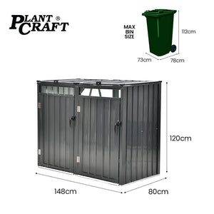 Plantcraft Double Steel Wheelie Garbage Bin Storage Shed Enclosure With 2 Opening Doors