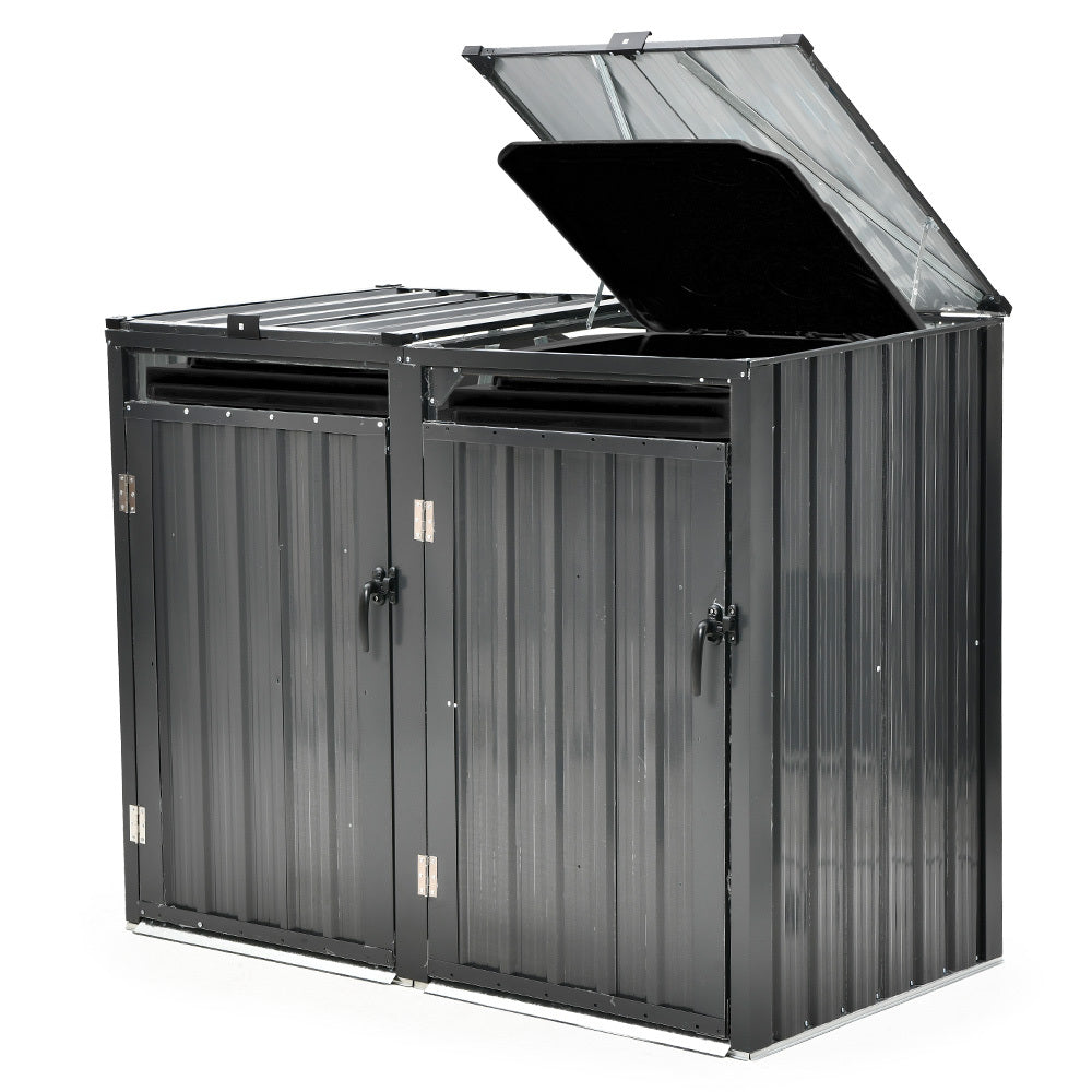 Plantcraft Double Steel Wheelie Garbage Bin Storage Shed Enclosure With 2 Opening Doors