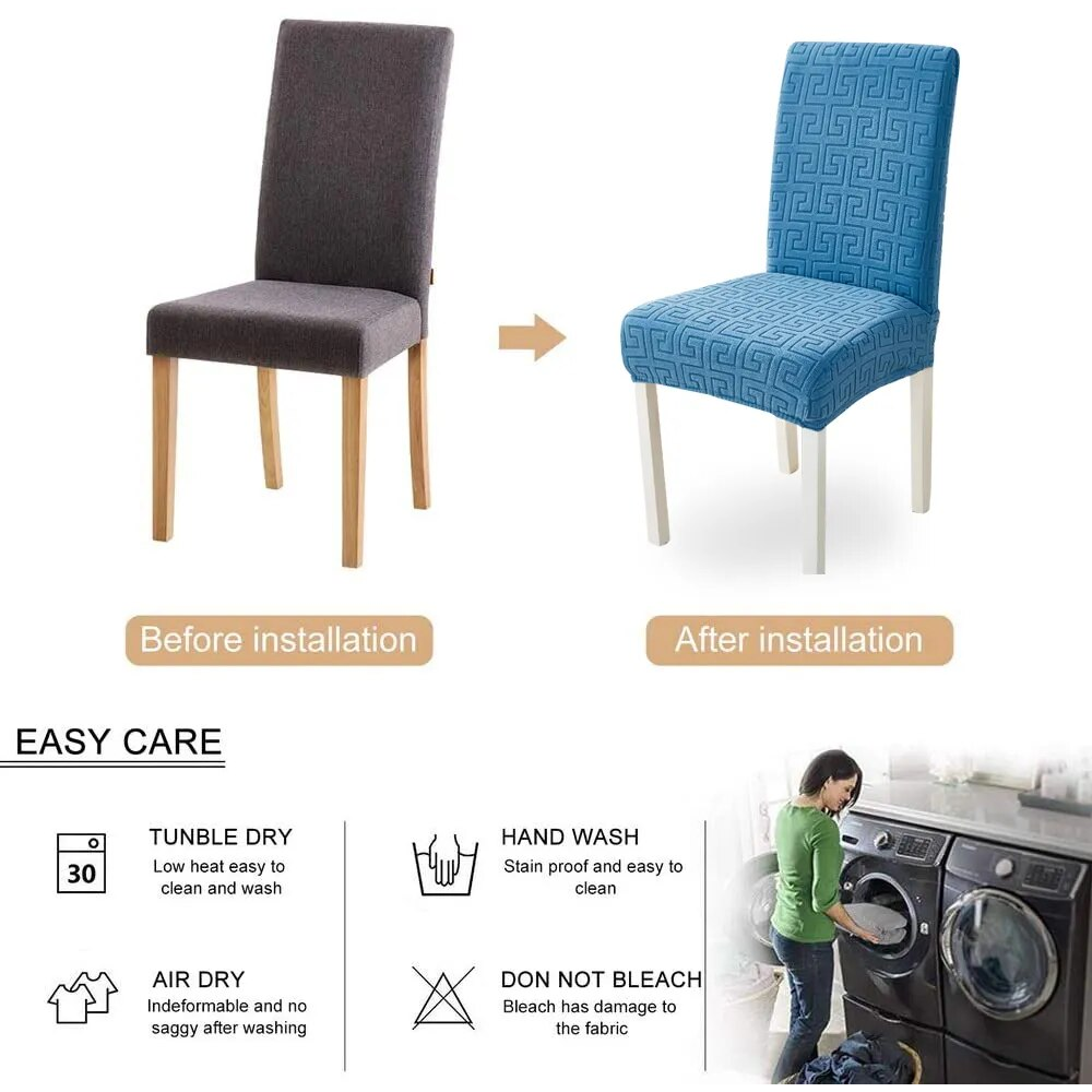 Chair Cover Blue Micro Knitted Design Elastic Material For Dining Room Kitchen