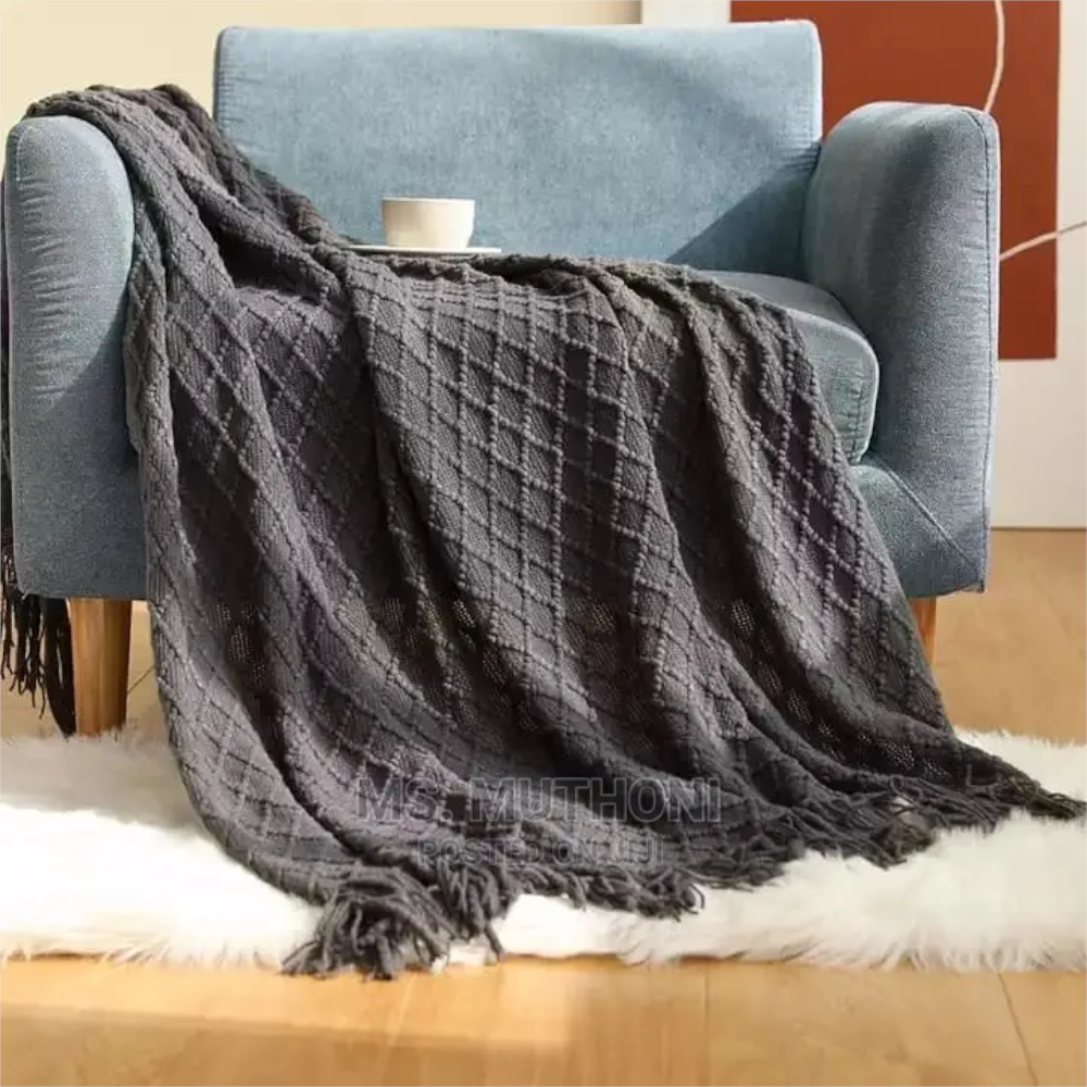 Gray Faux Cashmere Sofa Cover Nordic Style Knit Plaid Throw Blanket 127X172cm