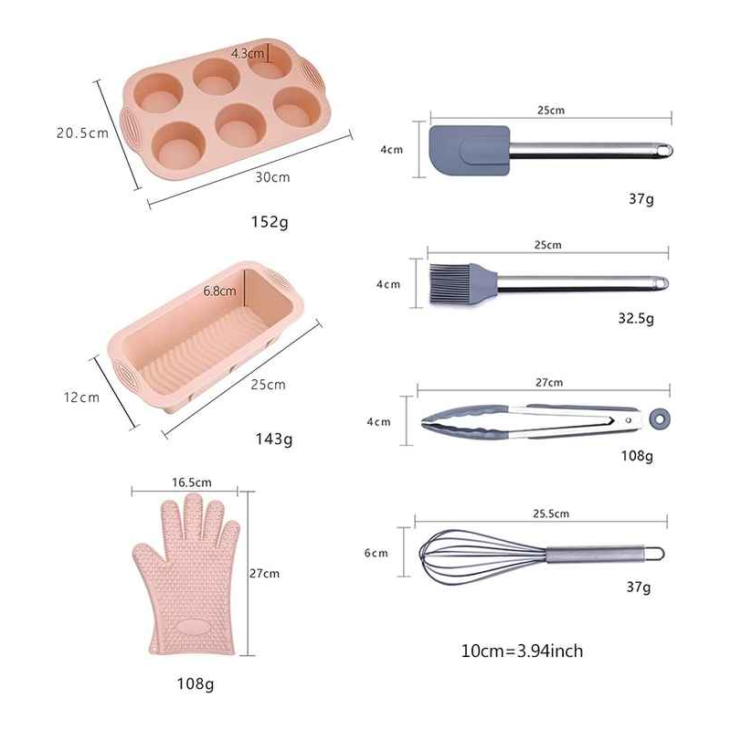 Green 7 Piece Silicone Bakeware Set With Whisk Spatula Brush Gloves And Cake Molds For Home Baking