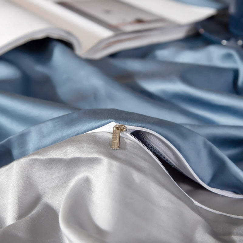 Duvet Comforter Set Double Blue Light Grey Egyptian Cotton Thick Blanket Bedspread