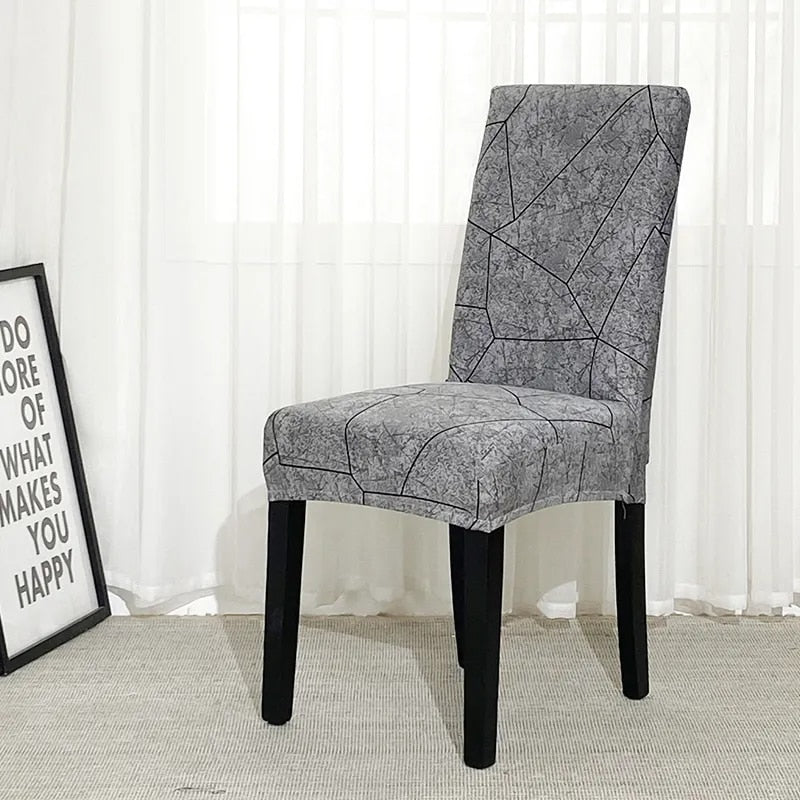 Chair Cover Grey Stone Break Design Anti Dirt Elastic Material For Dining Room Kitchen Wedding Hotel Banquet Restaurant