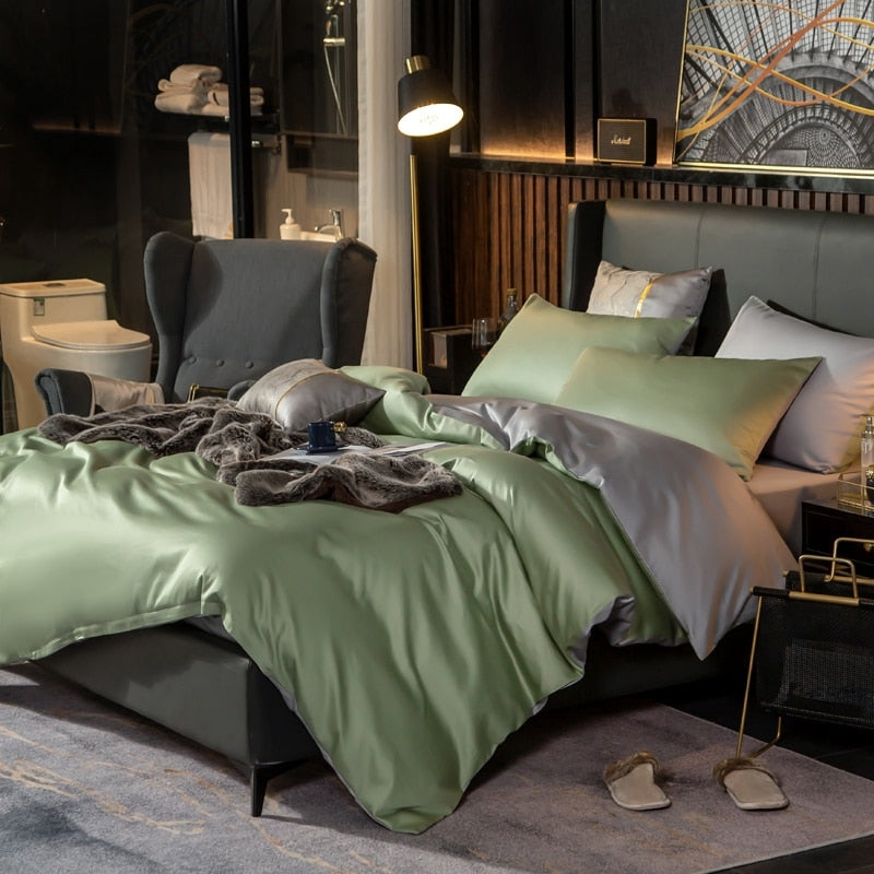 Duvet Comforter Set Double Green Light Grey Egyptian Cotton Thick Blanket Bedspread