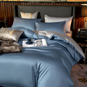 Duvet Comforter Set Double Blue Light Grey Egyptian Cotton Thick Blanket Bedspread