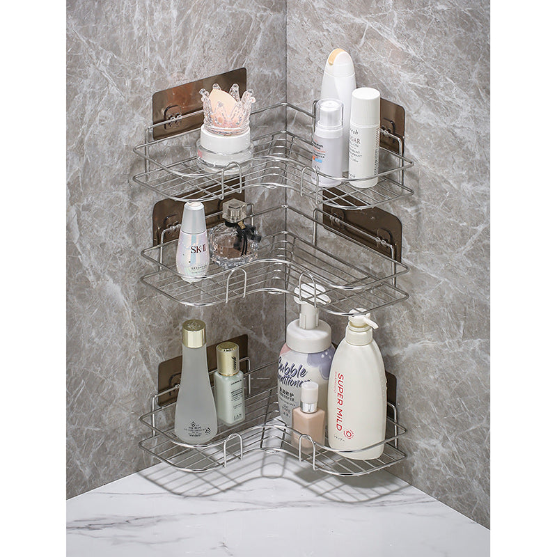 Corner Shelf Shower Silver No Drill Storage Rack Holder Bathroom Organiser Accessories