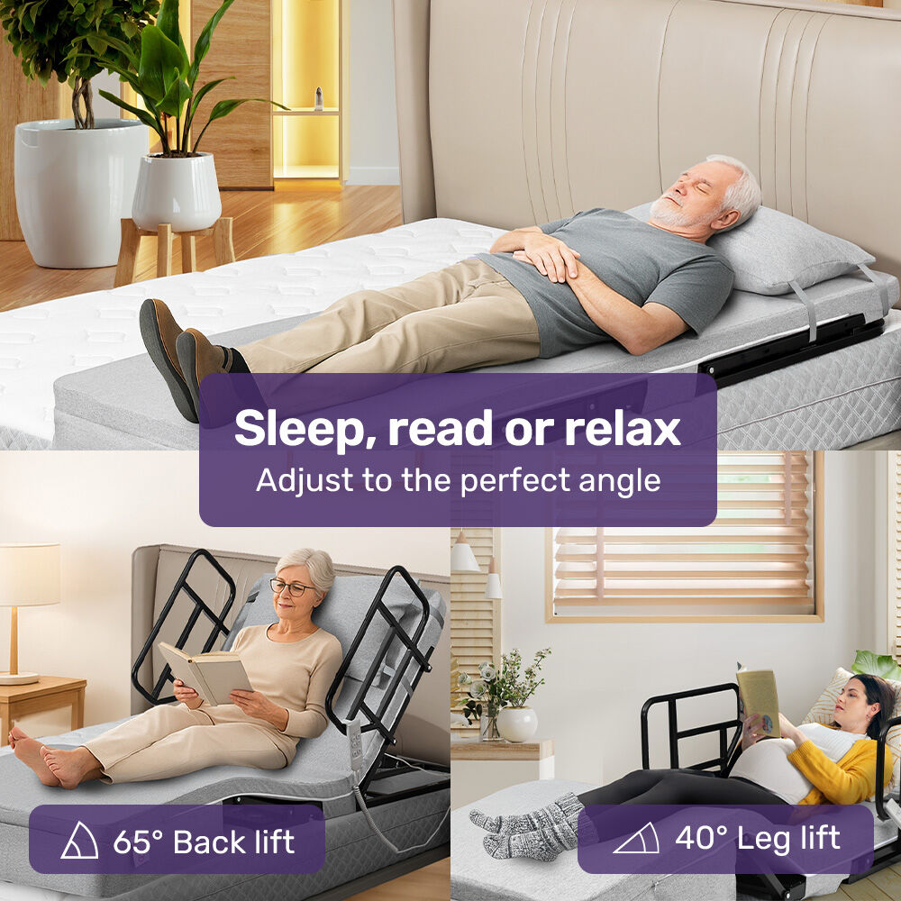 Equipmed Electric Bed Backrest And Leg Adjustment German Engineered Power Lifting With Remote Control Grey