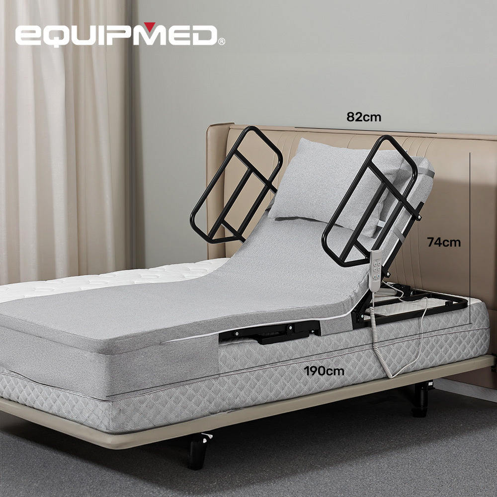 Equipmed Electric Bed Backrest And Leg Adjustment German Engineered Power Lifting With Remote Control Grey