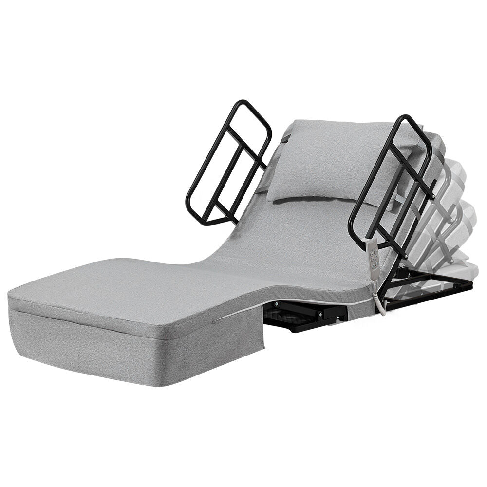 Equipmed Electric Bed Backrest And Leg Adjustment German Engineered Power Lifting With Remote Control Grey