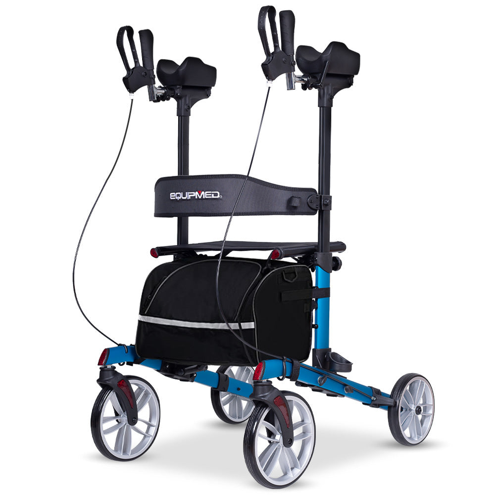 Equipmed Upright Rollator Walker With Forearm Support Rests Mobilty Aid Seat Blue