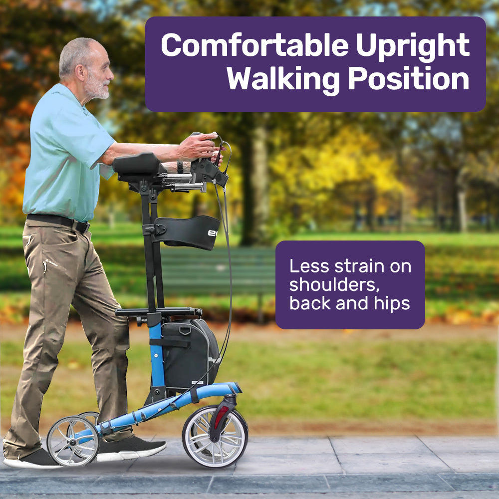 Equipmed Upright Rollator Walker With Forearm Support Rests Mobilty Aid Seat Blue
