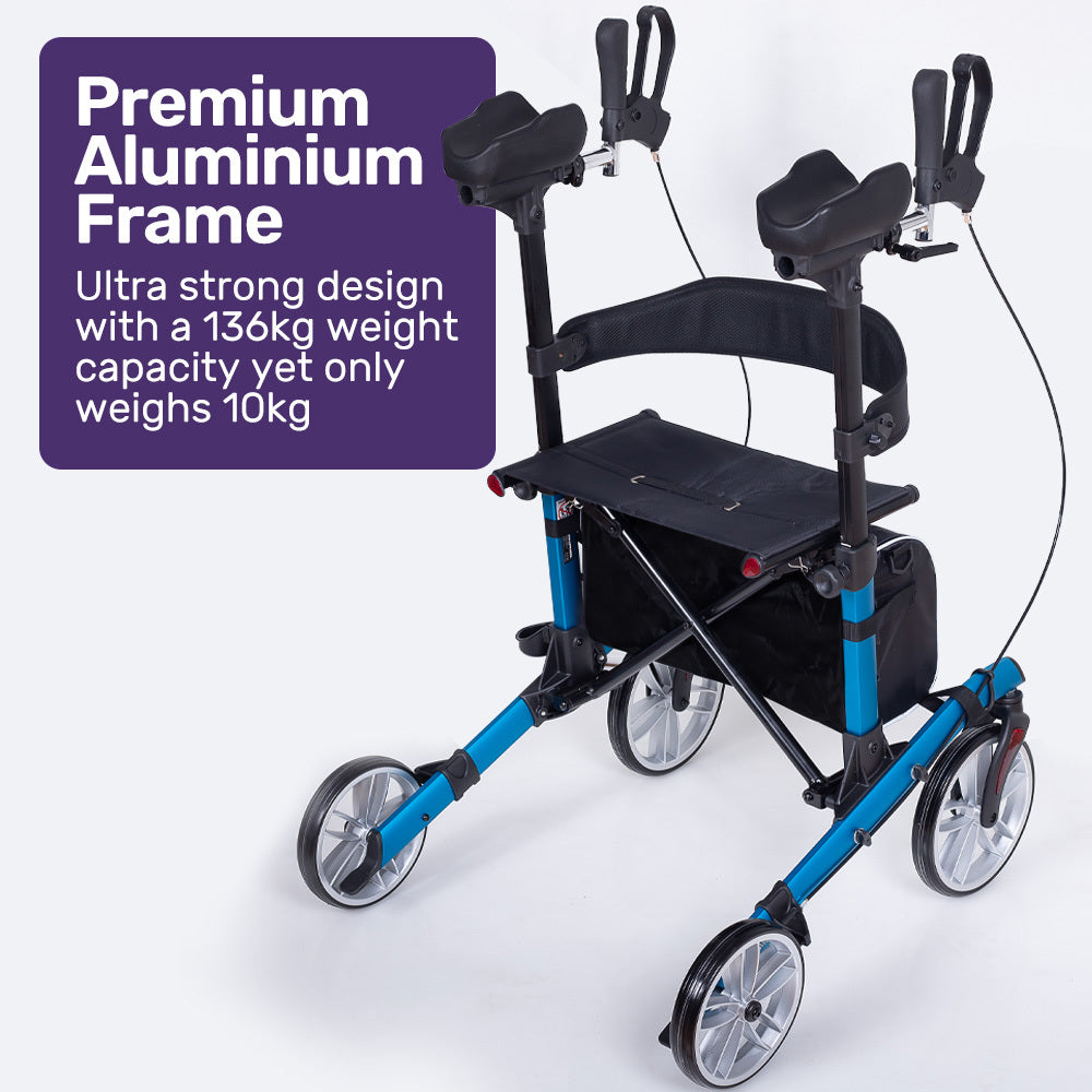 Equipmed Upright Rollator Walker With Forearm Support Rests Mobilty Aid Seat Blue