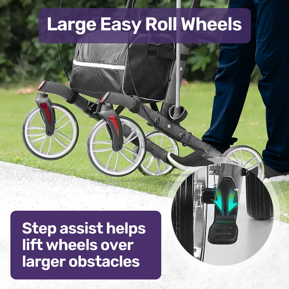 Equipmed Upright Rollator Walker With Forearm Rest Supports Mobilty Aid Seat Grey