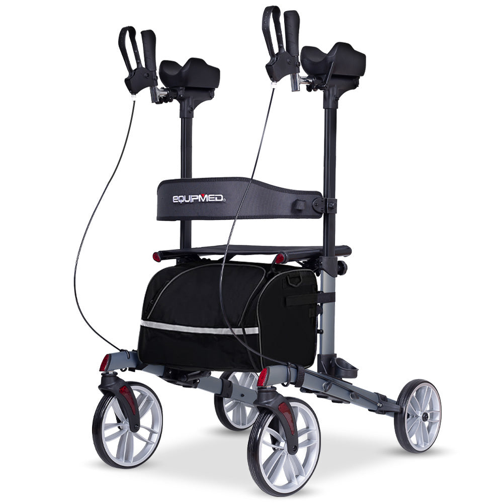 Equipmed Upright Rollator Walker With Forearm Rest Supports Mobilty Aid Seat Grey