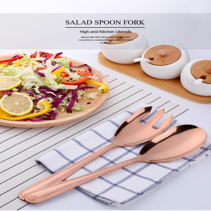 Rose Gold Stainless Steel Giant Salad Spoon And Fork Set Kitchenware