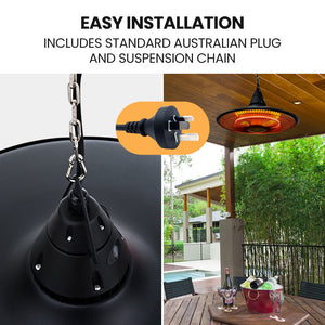 Thermomate 1500W Hanging Electric Outdoor Patio Heater Radiant Carbon Fiber Element With Remote Control