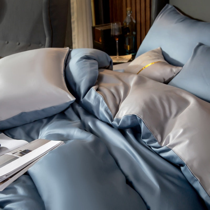 Duvet Comforter Set Double Blue Light Grey Egyptian Cotton Thick Blanket Bedspread