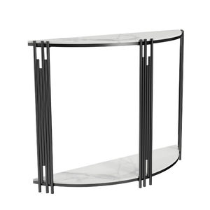Half Moon Tiered Real Marble Entry Console Table Hallway Entryway Furniture