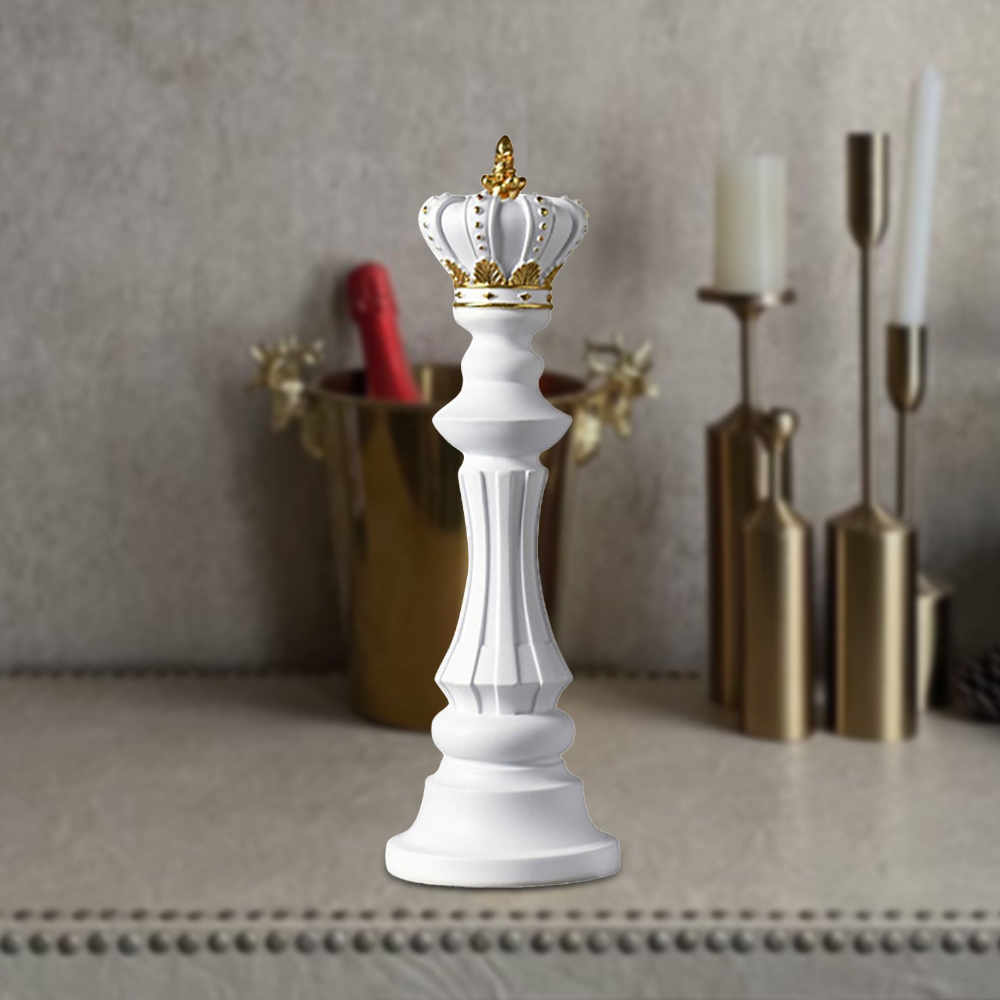 Figurine Chess Piece White King Medium Resin Living Room Decoration Accessory