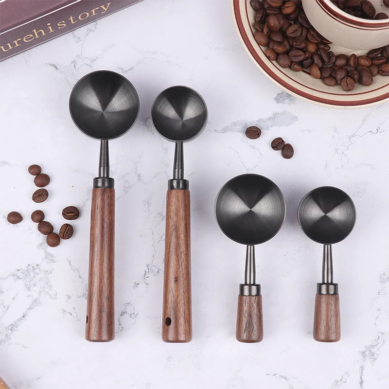 Household Walnut Handle Coffee Spoon Long Short Stainless Steel Baking Tools