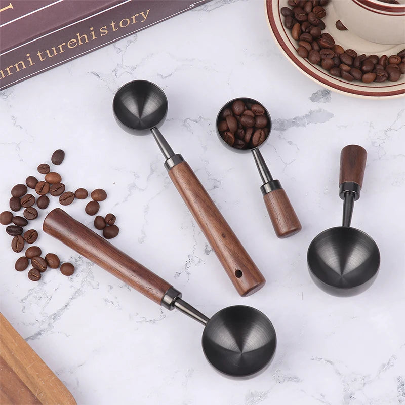 Household Walnut Handle Coffee Spoon Long Short Stainless Steel Baking Tools