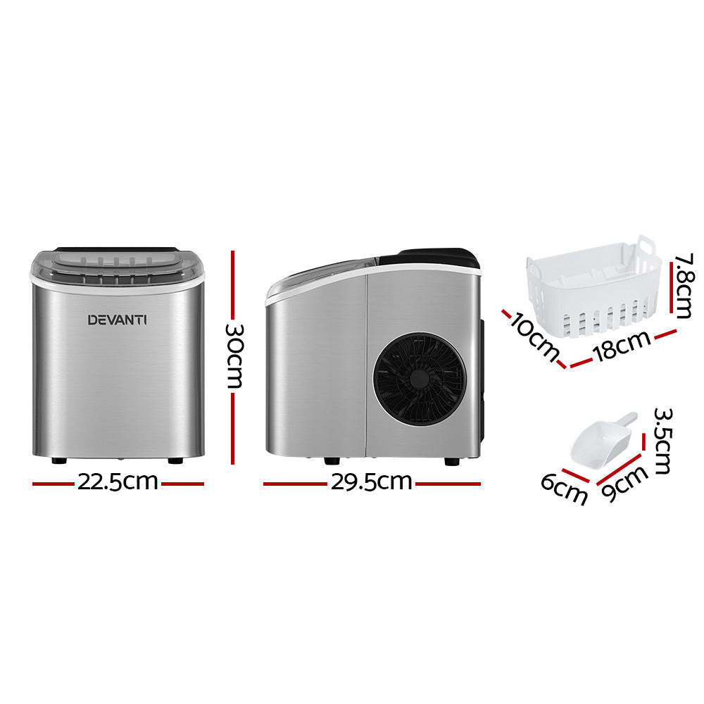 Devanti 12Kg Ice Maker Machine W/Self Cleaning Silver