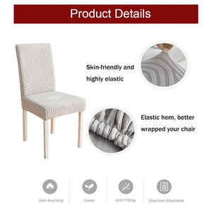Chair Cover Beige Checkered Line Design Anti Dirt Elastic For Dining Room Kitchen