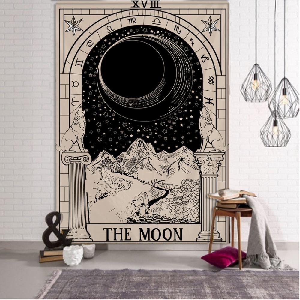 Tapestry Beige The Moon 230X180 Cm Tarot Card Psychedelic Scene Art Decoration