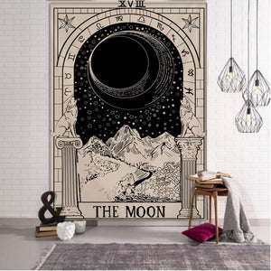 Tapestry Beige The Moon 230X150 Cm Tarot Card Psychedelic Scene Art Decoration