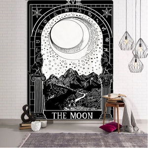 Tapestry Black The Moon 150X100 Cm Tarot Card Psychedelic Art Decoration