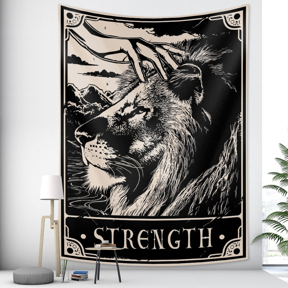 Tapestry Black Lion Strength 95X70 Cm Psychedelic Scene Art Bohemian Decoration