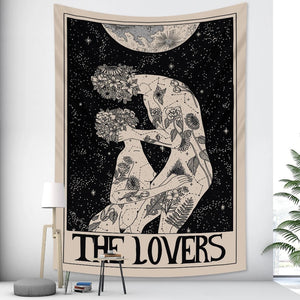 Tapestry Black Lovers 150X150 Cm Tarot Card Psychedelic Scene Art Tapestries