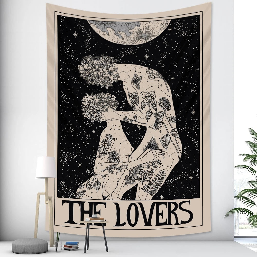 Tapestry Black Lovers 230X150 Cm Tarot Card Psychedelic Scene Art Decoration