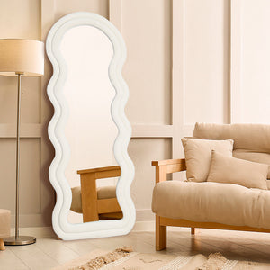 Yezi Full Length Mirror 1.6M Floor Standing Wavy Art Frame White