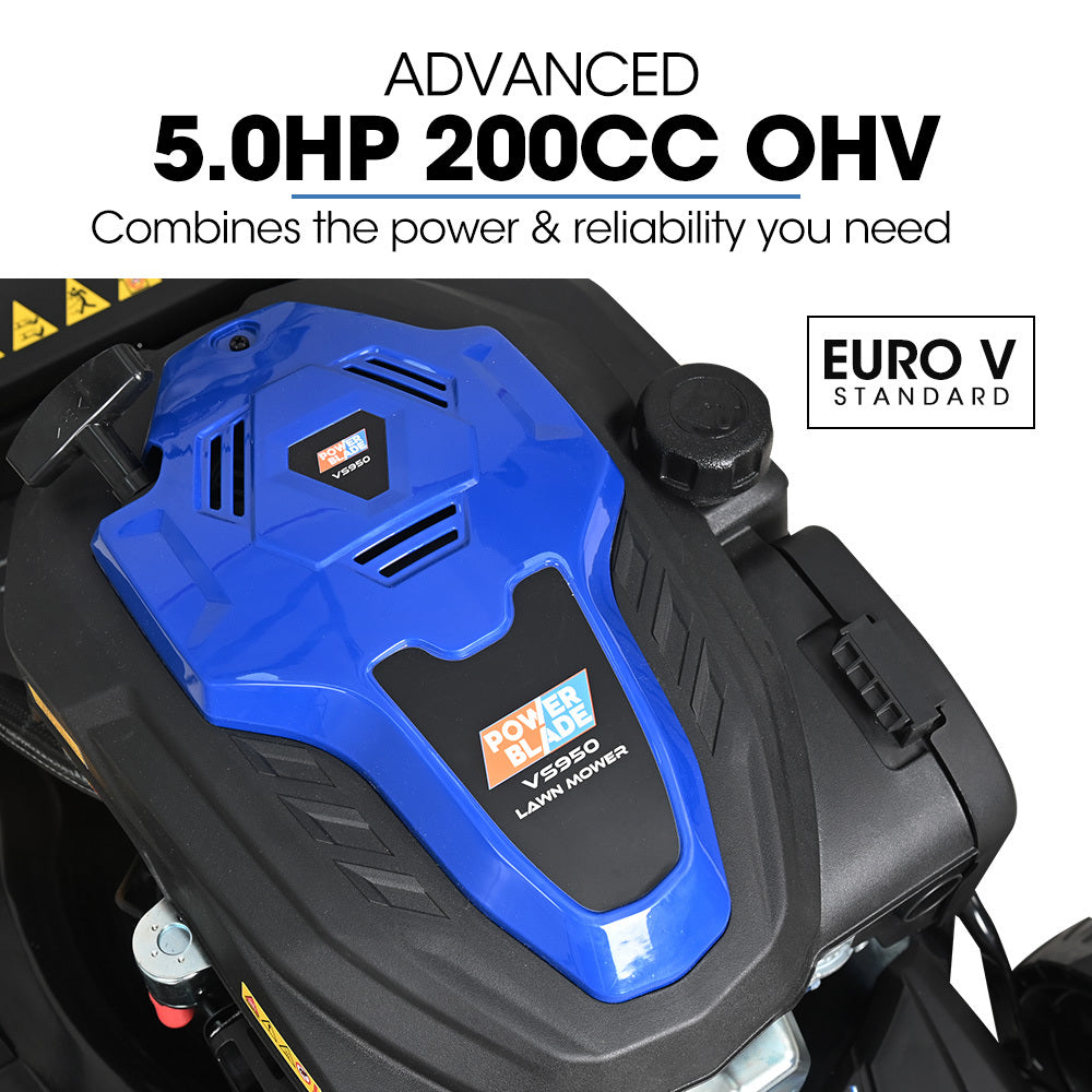 Powerblade 20' 200Cc Self Propelled Lawn Mower Electric Start 7 Height Steel Deck Wash Port Ohv 4 Stroke Petrol Vs950
