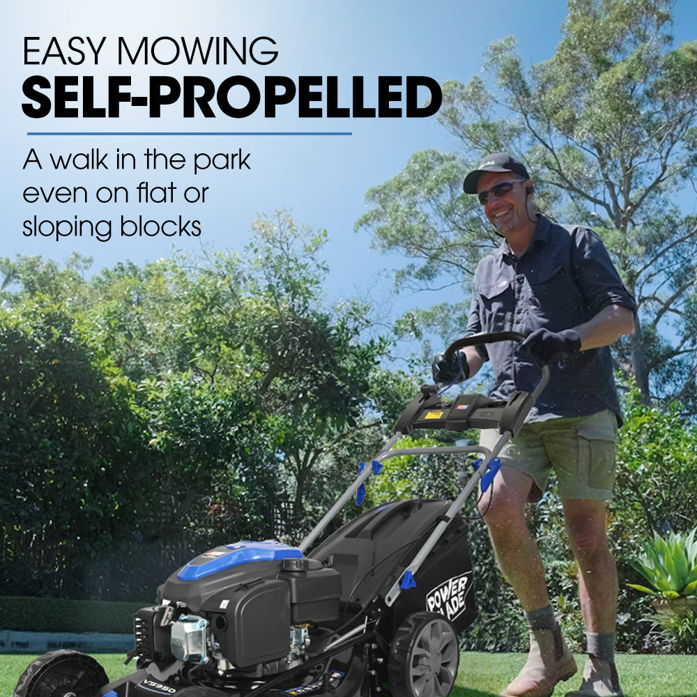 Powerblade 20' 200Cc Self Propelled Lawn Mower Electric Start 7 Height Steel Deck Wash Port Ohv 4 Stroke Petrol Vs950