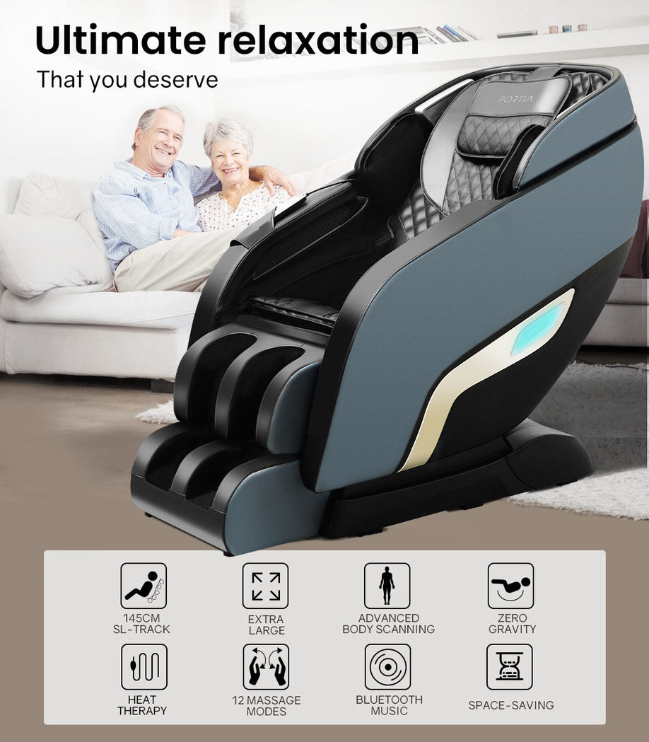 Fortia Electric Full Body Gravity Massage Recliner Chair With Heat And Bluetooth Black/Blue